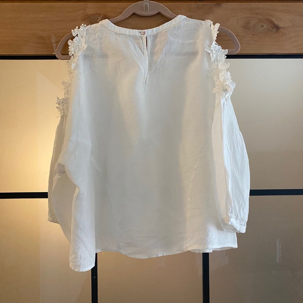 Anthropologie Eri + Ali Jemma Linen Cold Shoulder Blouse - Picture 3 of 5